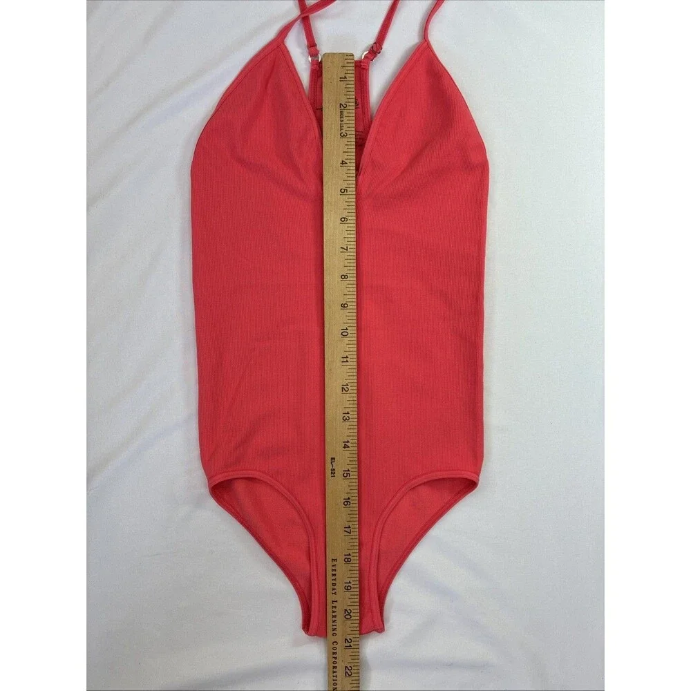 Free People Intimately Move Along Coral Pink Ribbed Bodysuit Size XS/S Racerback